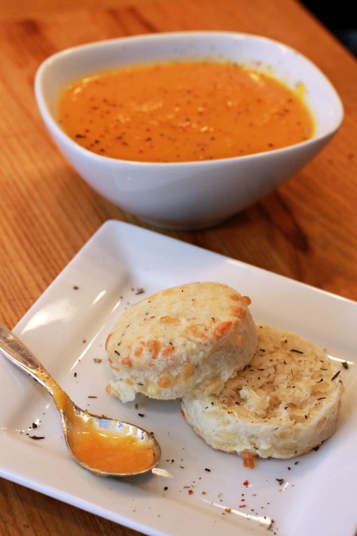 Carrot Soup and Cheddar Scones